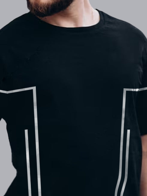 Black Printed Oversized Crew Neck T-shirt